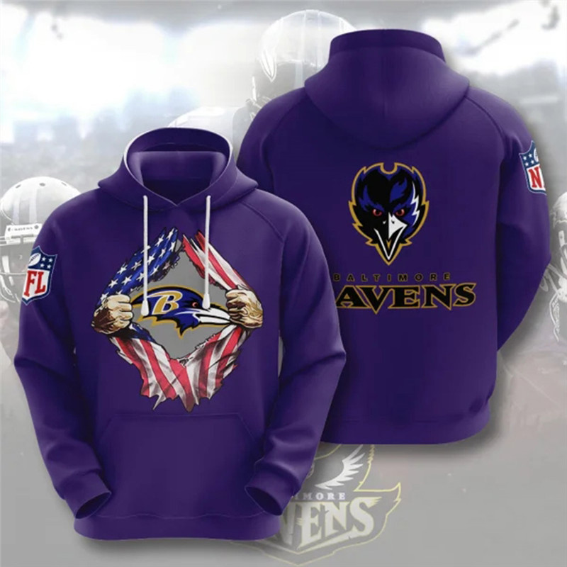 Men's Baltimore Ravens Purple NFL 3D Trending T-Shirt Hoodie
